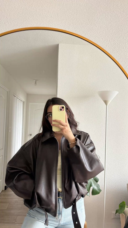 Oversized Belted Faux Leather
Bomber