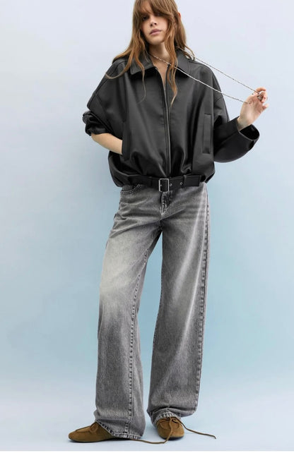 Oversized Belted Faux Leather
Bomber